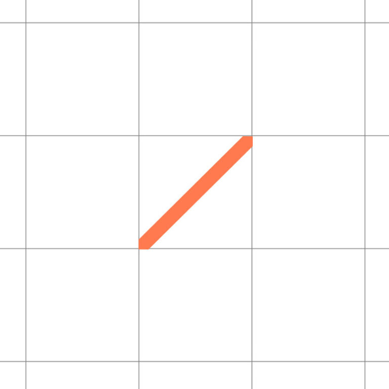 Darstellung eines halben Kreuzstichs in einer Stickvorlage: ein diagonaler Stich verläuft von unten links nach oben rechts über ein Stickquadrat.