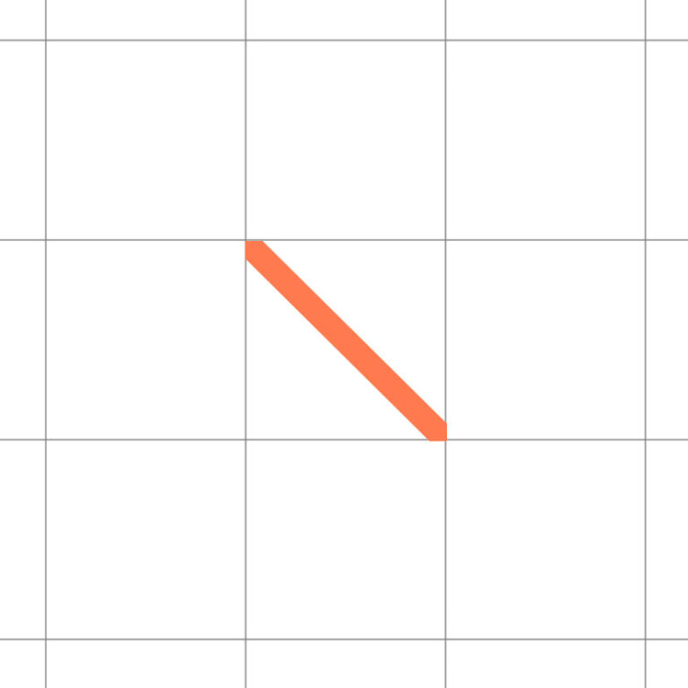 Darstellung eines halben Kreuzstichs in einer Stickvorlage: ein diagonaler Stich verläuft von unten rechts nach oben links über ein Stickquadrat.